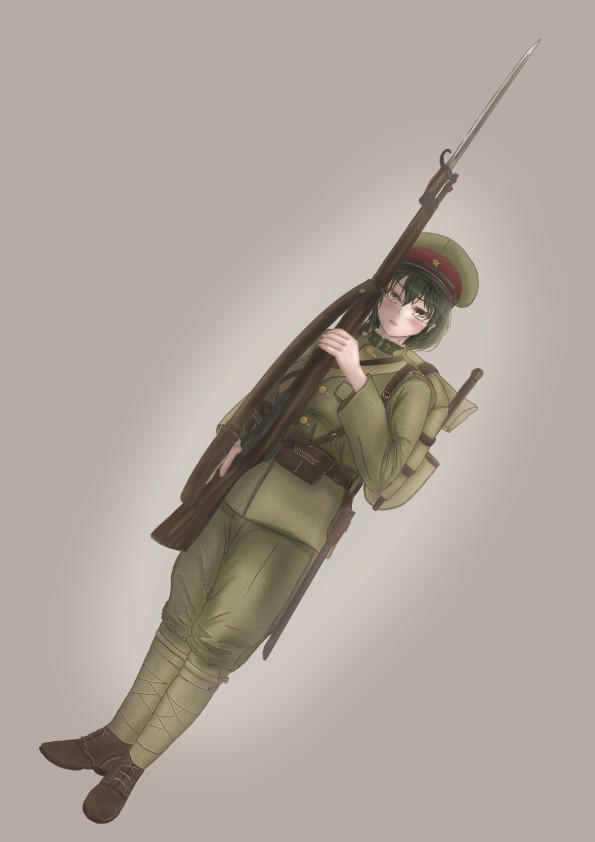 1girl weapon solo gun hat uniform military uniform  illustration images