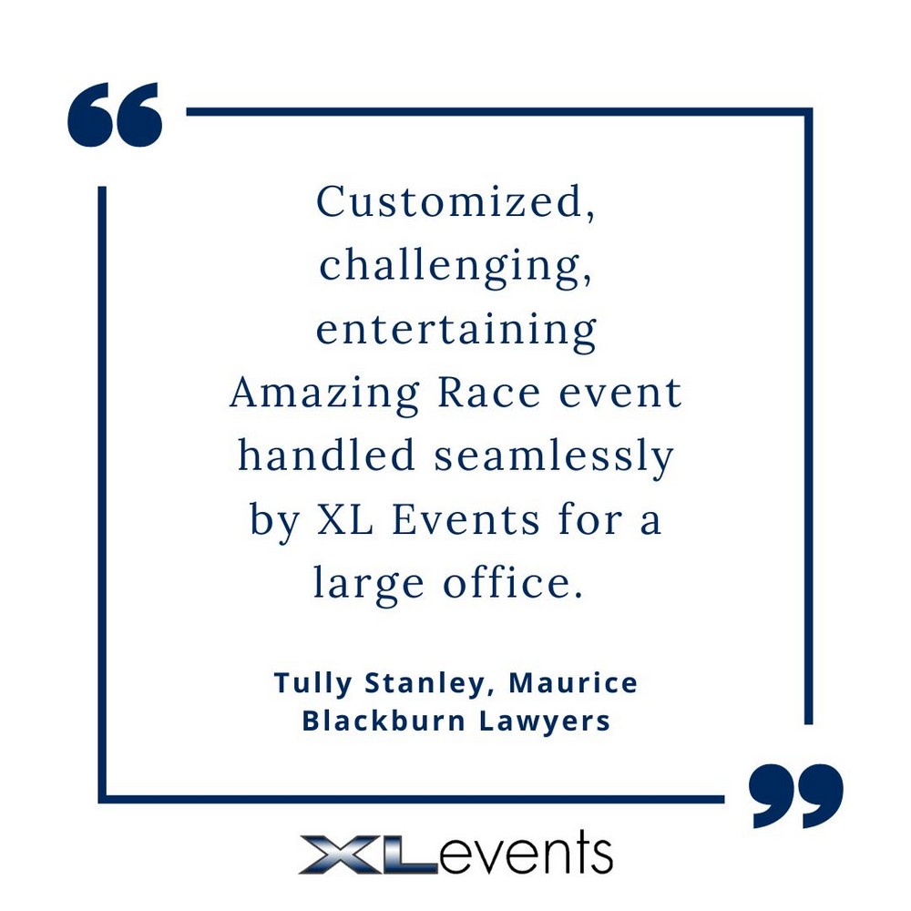 🌟 #TestimonialTuesday from Maurice Blackburn Lawyers: 'Customized, challenging, entertaining Amazing Race event handled seamlessly by XL Events for a large office.' #CustomizedEvent #AmazingRace #MauriceBlackburn #XLEvents #EngagingActivity #TeamChallenge #CorporateEvent