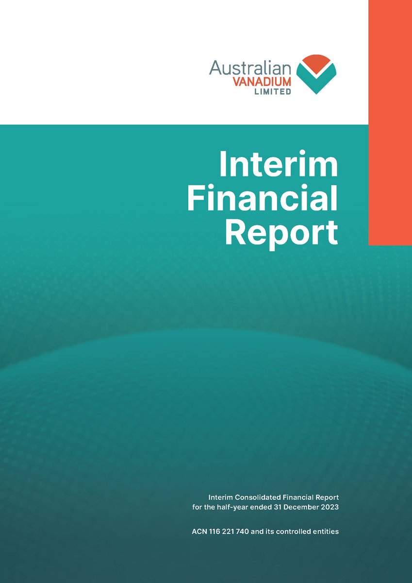 AVL's Half Yearly Interim Financial Report is now available. AVL is developing each stage of its ‘pit to battery’ strategy in parallel, including mining activities, vanadium processing and vanadium flow battery (VFB) market growth. tinyurl.com/4khf4eph #vanadium #VFB $AVL