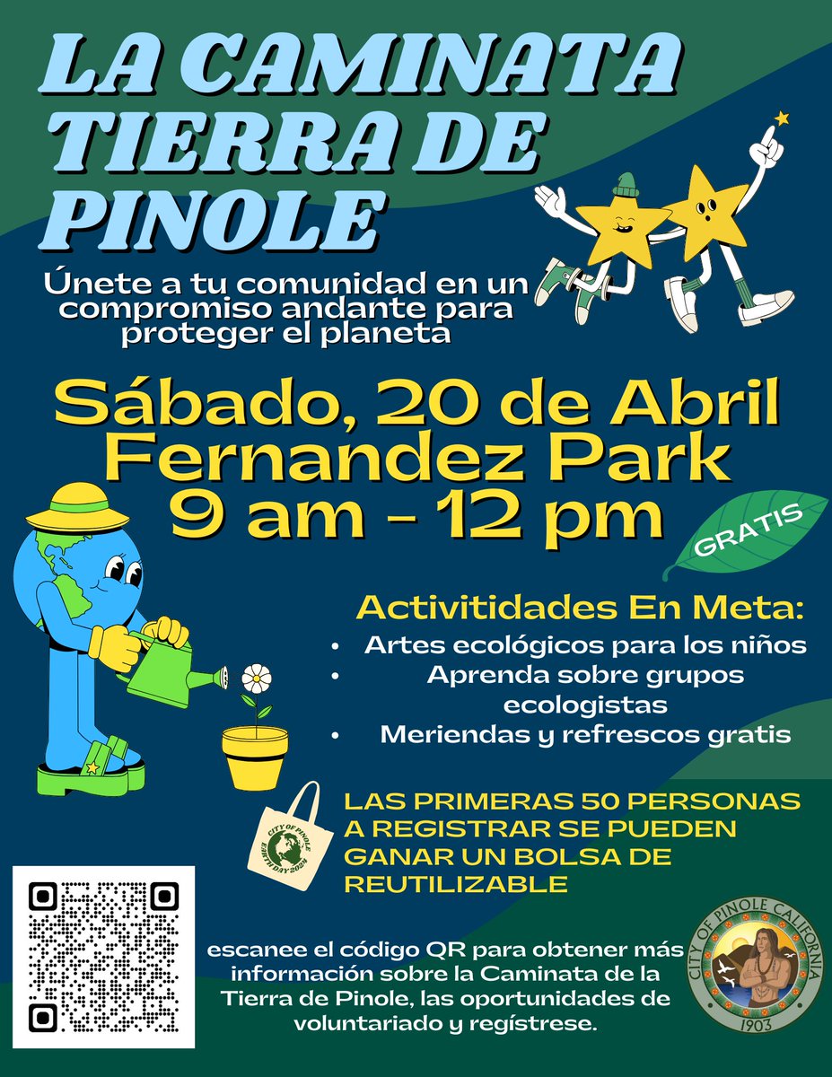 CityofPinole's tweet photo. 🌎 Join your neighbors and the City of Pinole in a walking pledge to protect the planet! 

The first 50 people to register will win a reusable tote bag! 🌳 Register today: https://t.co/L8Aof56GCk
#earthday2024 #community #environment #eastbay #pinoleca #cityofpinole https://t.co/Xg2rHjbgxN