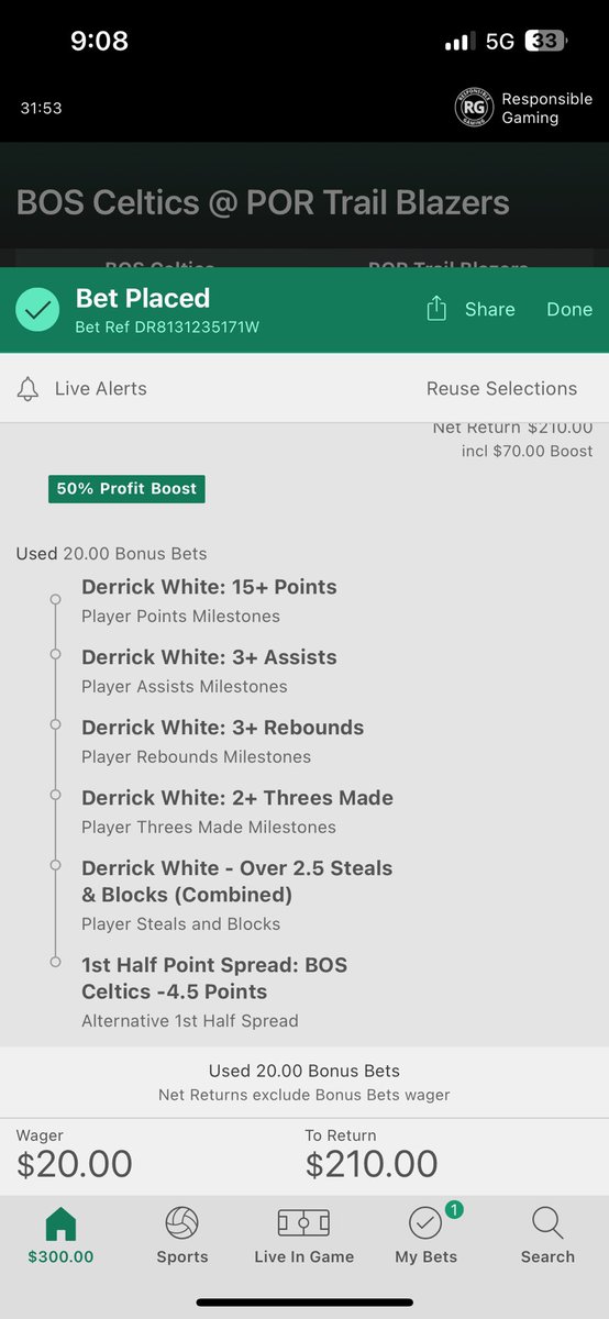 DBULLDFS's tweet photo. Its only right that my first Late Night Parlay in NC is a Derrick White Lay 
👨🏼‍🦲🍀🔒
#bet365 #FanKings #NC https://t.co/9fkcNTord7