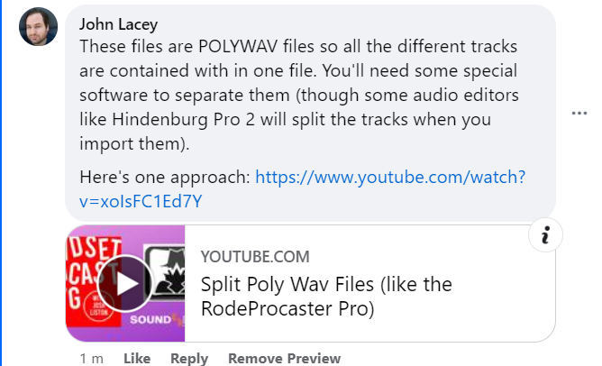 I'm forever telling people that they need to split POLY WAV files. (Even though I no longer need to do it myself, thanks @HindenburgNews.)  

Thanks for the video @deadsetpod  @joshuacliston youtube.com/watch?v=xoIsFC…