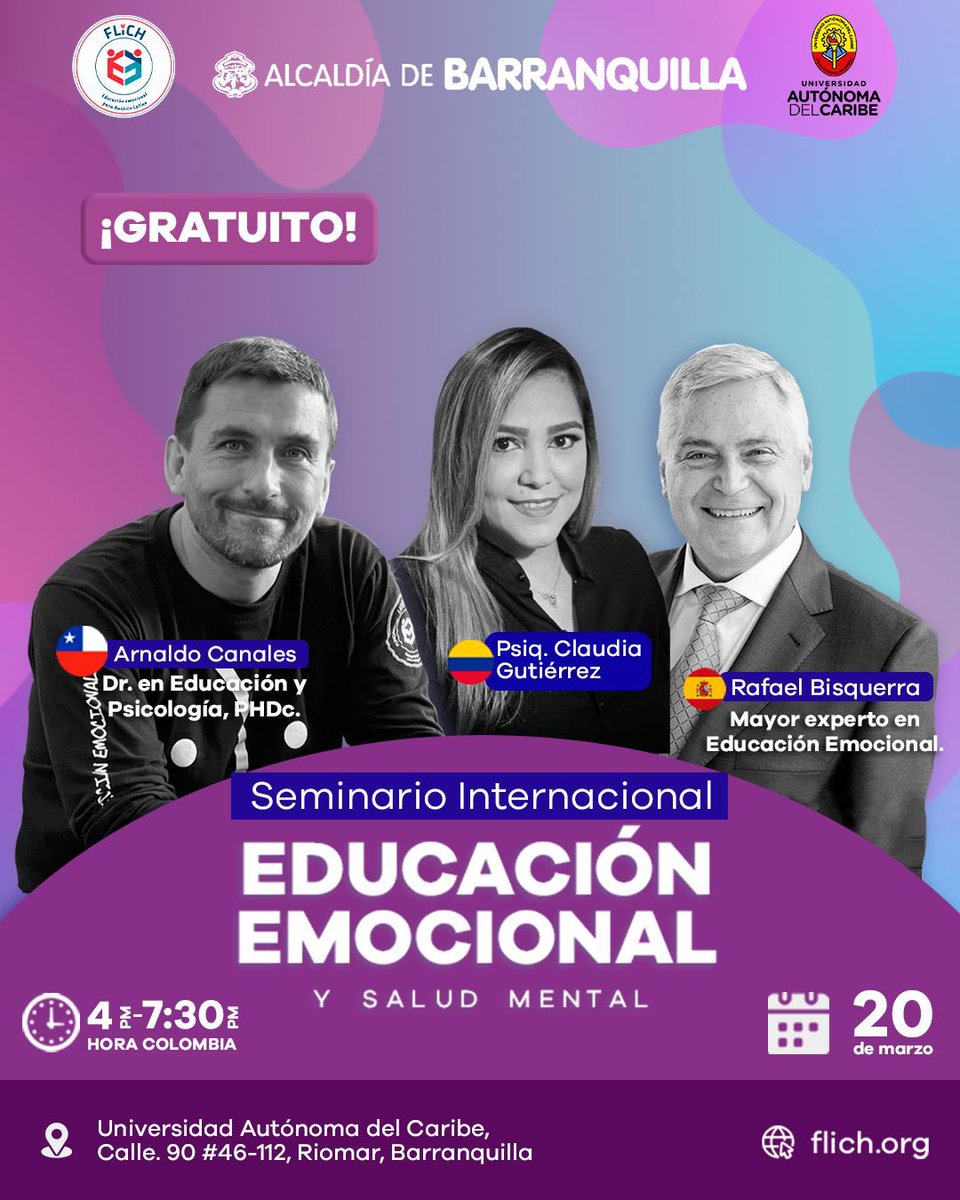 alcaldiabquilla's tweet photo. Te invitamos al ‘Seminario Internacional de Educación Emocional y Salud Mental’, un panel de conferencistas internacionales que compartirán experiencias y herramientas para construir hábitos que protejan tu salud mental. ¡Inscríbete totalmente gratis! 👉 https://t.co/f5YMYNxvfH https://t.co/q9OLcFn1Hg