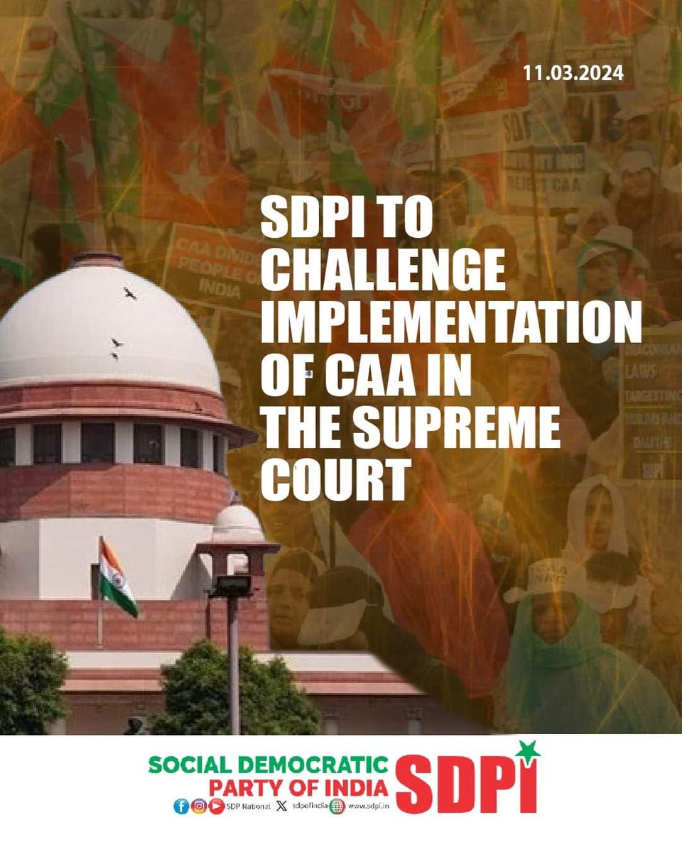 SDPI To Challenge implementation of CAA in The Supreme Court