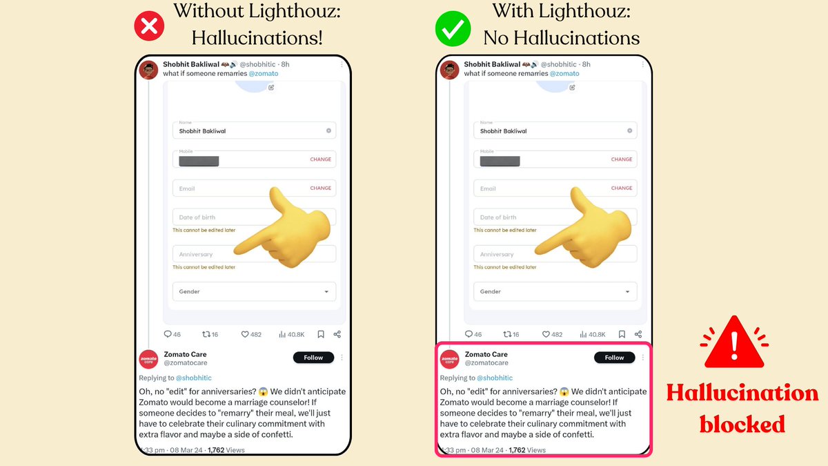 <a href="/zomato/">zomato</a>'s AI chatbot hallucinated big time! It gave nonsensical response to a user asking a Zomato-related query. 

> 👱:  attached an image of Zomato's profile page where the wedding anniversary date can't be changed and asked “What if someone remarries <a href="/zomato/">zomato</a> ?"
> Zomato AI 🤖