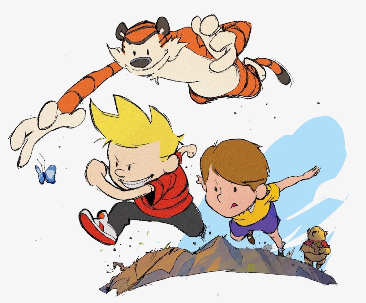 More Calvin, Hobbes Christopher and Pooh playing. - It's about to get crazy imaginative by the way. 😉 - #CalvinandHobbes #Christopherrobin #childrensbook #Illustrator