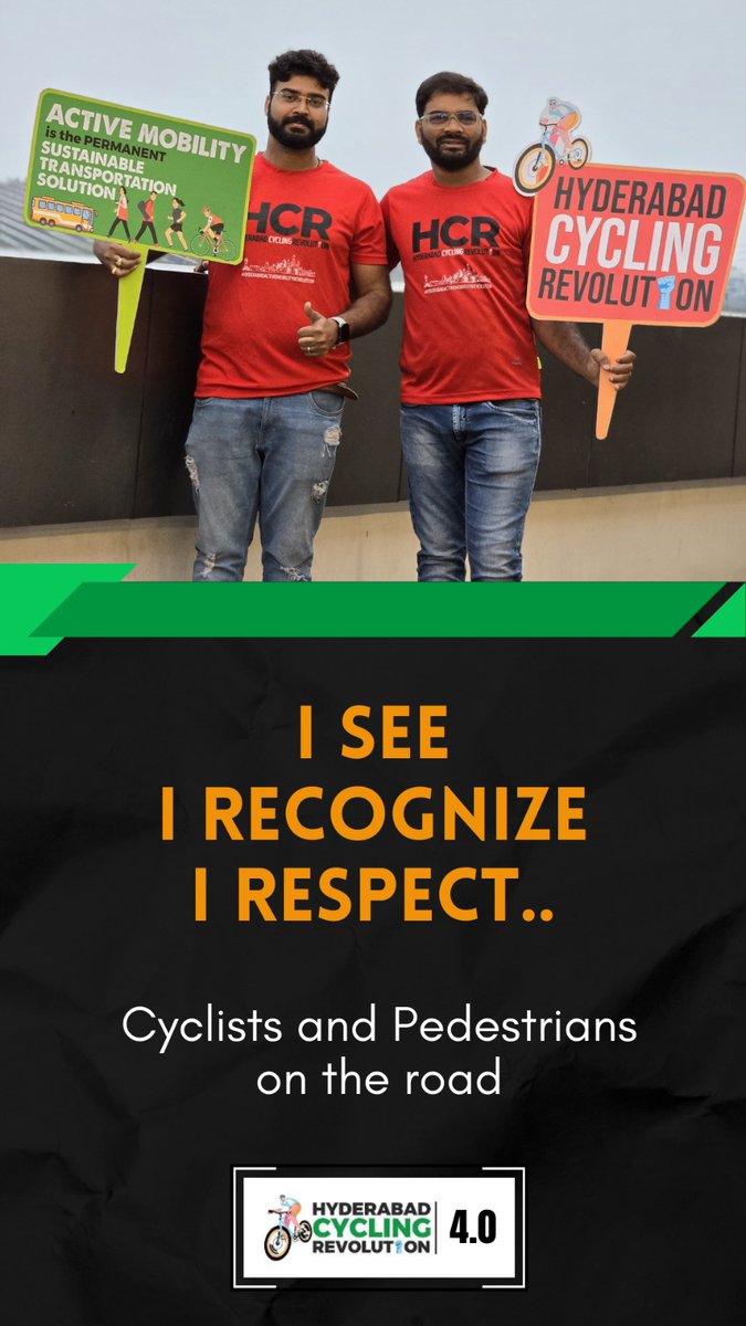 HydcyclingRev's tweet photo. I see 
I recognise
I respect
Cyclist &amp; Pedestrian 🚸 on Road
#HyderabadCyclingRevolution

@sselvan @BYCS_org @Ravi_1836 @TelanganaCMO @HMDA_Gov @md_hgcl @CommissionrGHMC @pedestrianspace @ErikSolheim @CYBTRAFFIC @HYDTP @RCKTRAFFIC @HYDTrafficMan @Team_Road_Squad https://t.co/XSo8YhRbwO