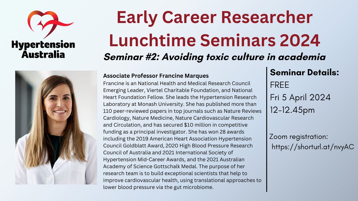 In the next #LunchtimeECRseminar, we will discuss research #culture with @FZMarques. Check out her @HyperAHA commentary here: shorturl.at/euBU2 Registration: shorturl.at/nvyAC @ISHBP @rikeishm @AnastasiaSMihai @AshenafiBetrie @HamdiAJama @babakrania @LachlanDalli