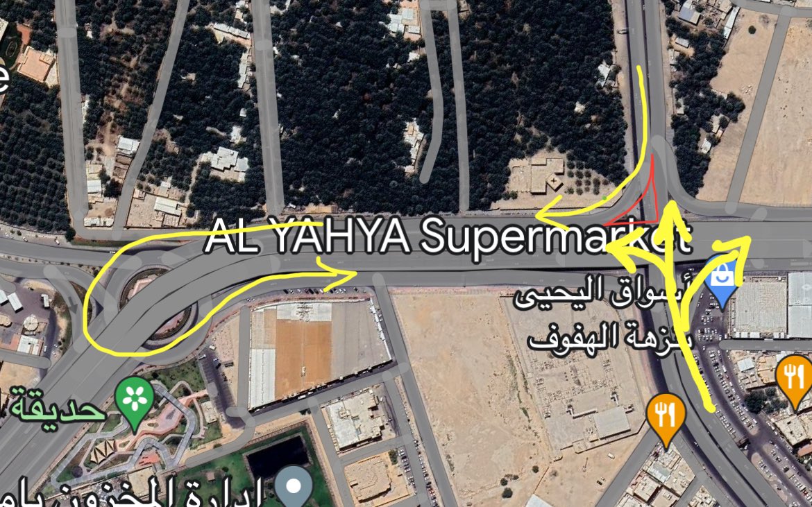 aqeel_alawadh's tweet photo. لفك الإختناق المتكرر عند إشارة مركز اليحيى وخاصة للمتوجهين إلى القرى ، أرجو تقييم إلغاء الإشارة وذلك بتوجيه القادمين من القرى إلى دوار محطة وسط النخيل وفتح المسارات للقادمين من وسط الهفوف في الثلاث إتجاهات بدون إشارة وذلك كما هو موضح في الرسم التوضيحي المرفق
@Alahsamun @eMoroor https://t.co/N5WEgec2VP
