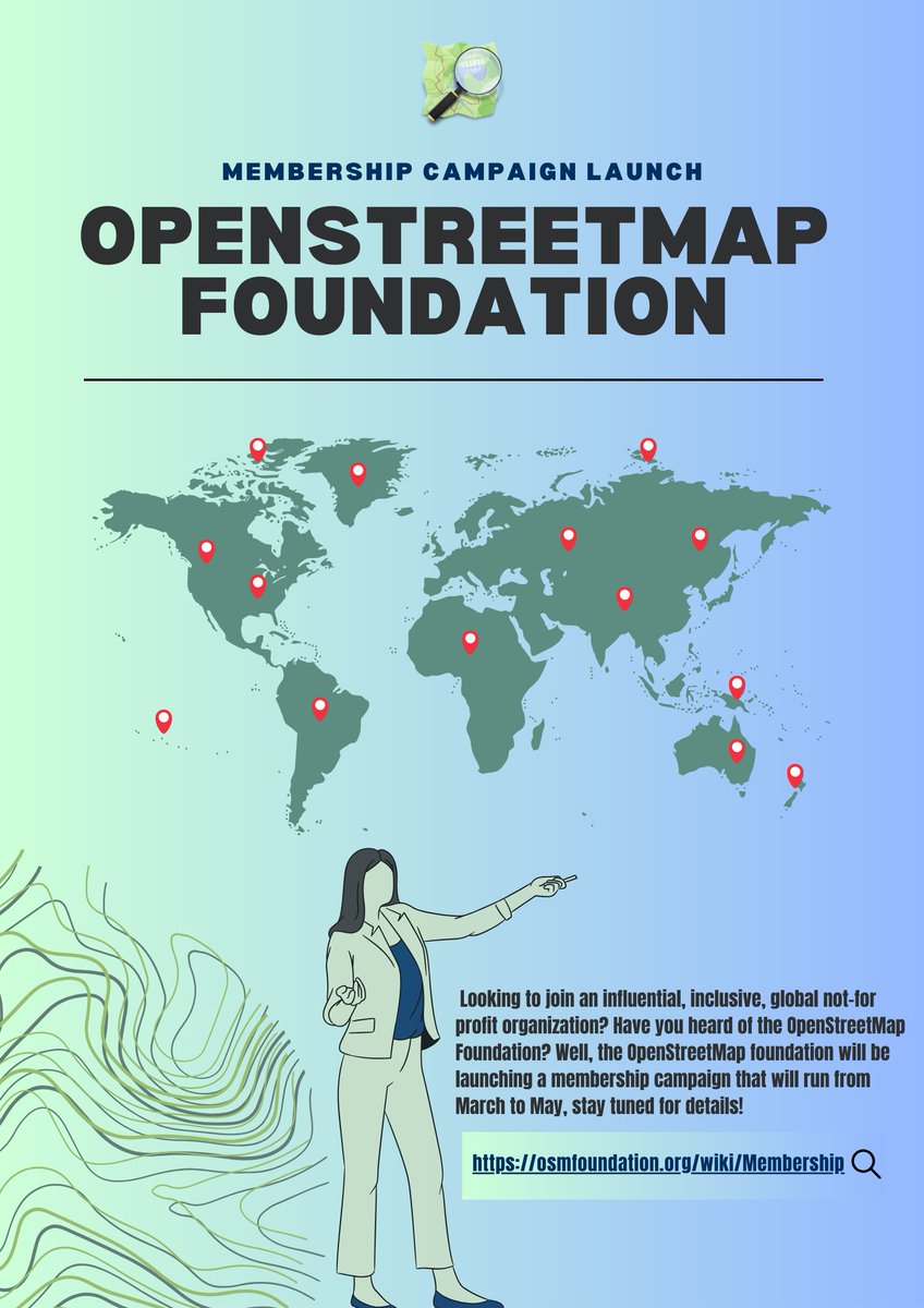 openstreetmap's tweet image. 📢Calling all #OSM contributors! 

The #OSMFMembershipCampaign aims to grow and diversify the number of #OSMF members in regions 🌍🌏🌎 where there are no or very few members!

🎯Please join and help us spread the word. 

More details are on the OSM blog: blog.openstreetmap.org/?p=1766597