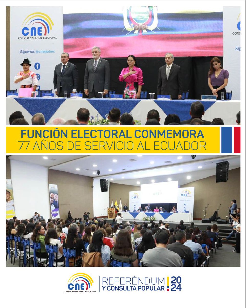 CNEGalapagos's tweet photo. BOLETÍN 📰 

Función Electoral conmemora 77 años de servicio al Ecuador 🇪🇨. 

Más información en:
https://t.co/ug44o5p4XG https://t.co/PZbTDCyA8b