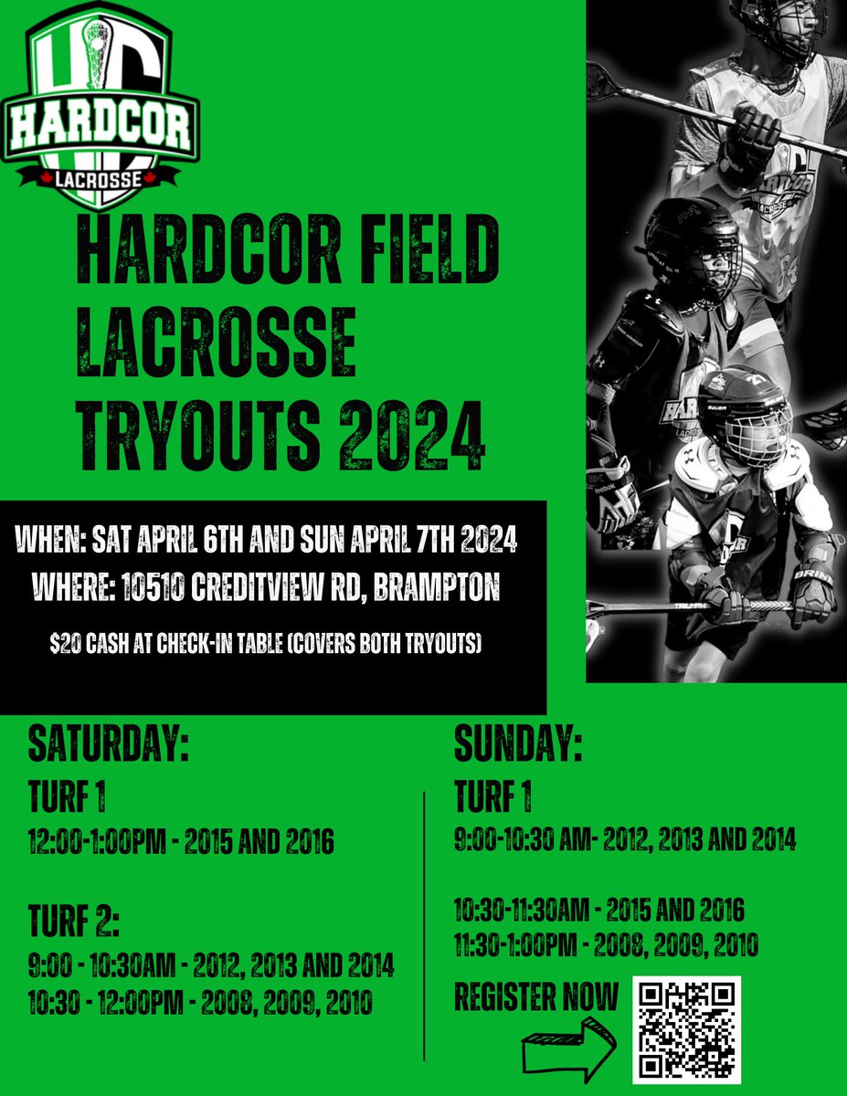 Friendly reminder to register for upcoming tryouts!

Scan QR code or visit our website for details!

#tryouts #lacrosse #hardcorlacrosse #travelteam