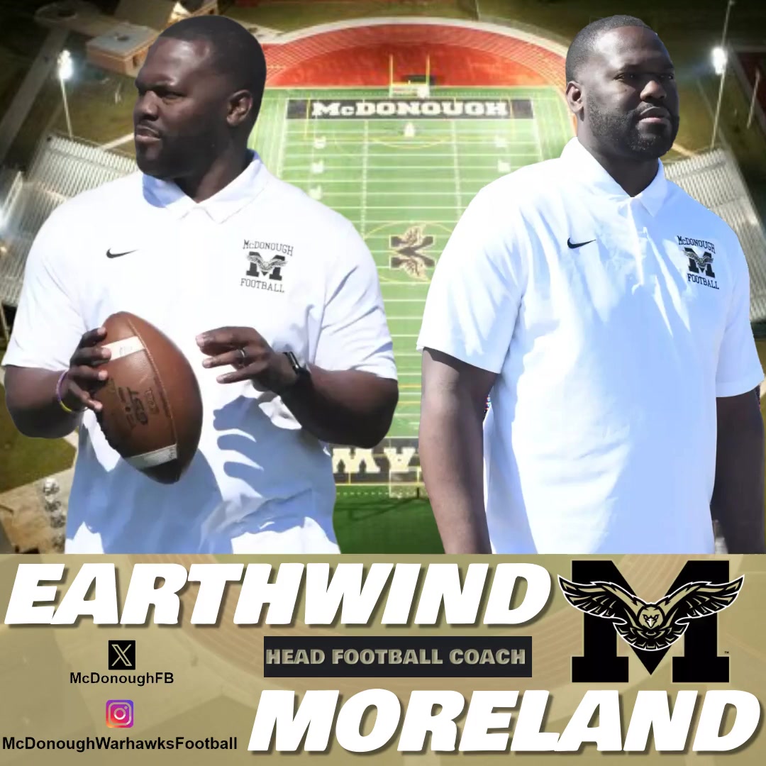 🏈Come out & meet Coach Earthwind Moreland tomorrow, Tuesday March 12 @ 6pm in the McDonough Commons/Cafeteria! Coach Moreland will be discussing the future of McDonough Football, his vision for our program, & he'll wrap up with a Q&A session! #OurWinningSeason #WarhawkPRIDE🦅