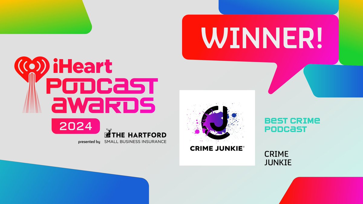 BEST CRIME PODCAST WINNER: @CrimeJunkiePod 👏 #iHeartPodcastAwards presented by @TheHartford live at @sxsw Watch now: YouTube.com/iHeartRadio