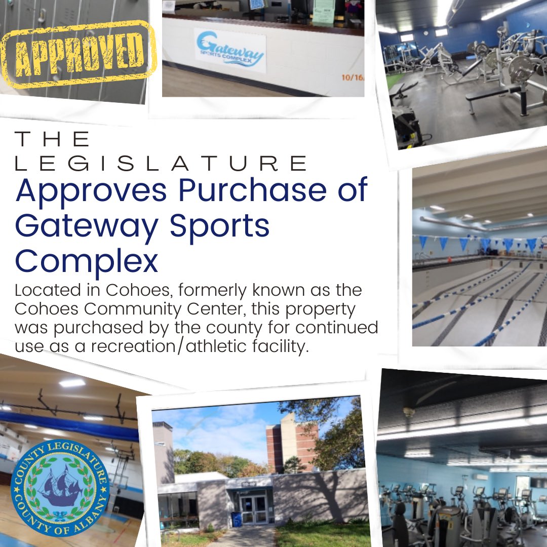 AlbanyNYLeg's tweet photo. The Legislature authorized the purchase of the Gateway Sports Complex, formerly known as the Cohoes Community Center with the intention to open a new recreational facility that is available to all residents. https://t.co/Tv8kPaT4wQ