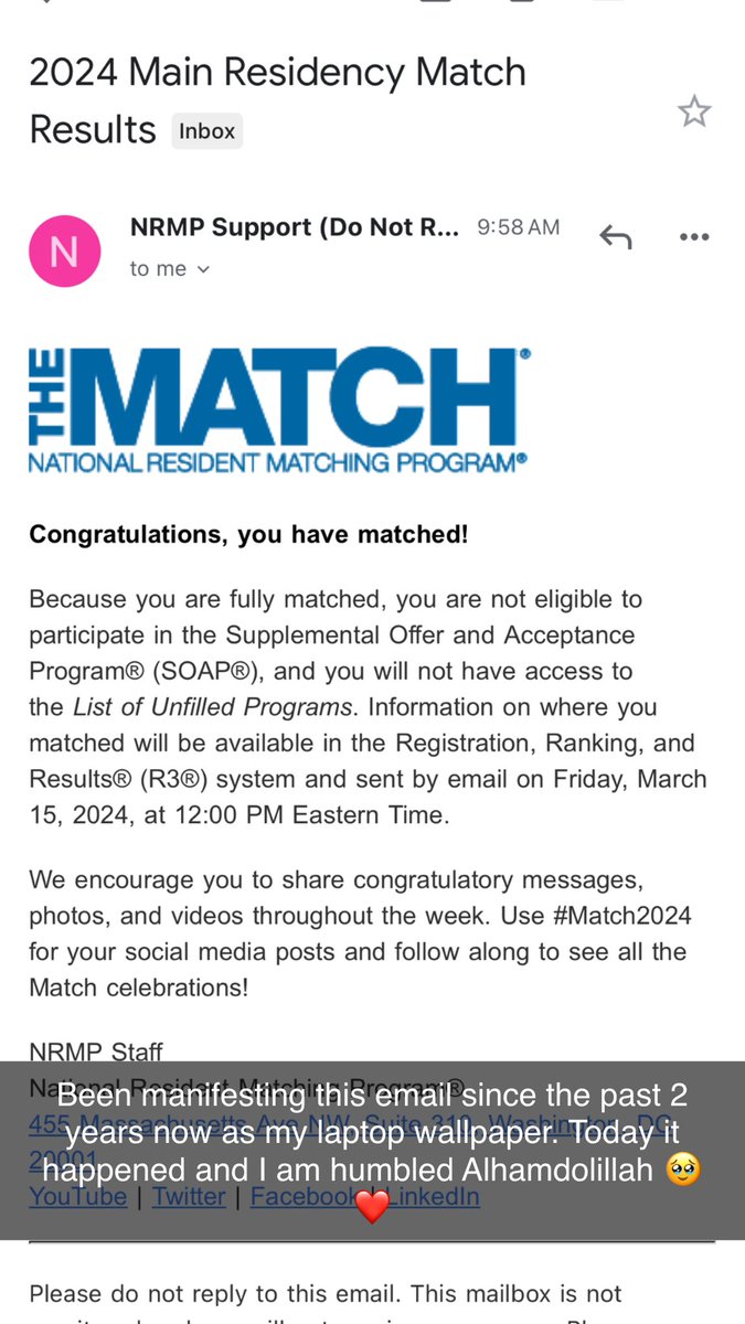 Its just an email. 
The email: 

IM GONNA BE A PEDIATRICIAN! 

#Match24 @TheNRMP @FuturePedsRes