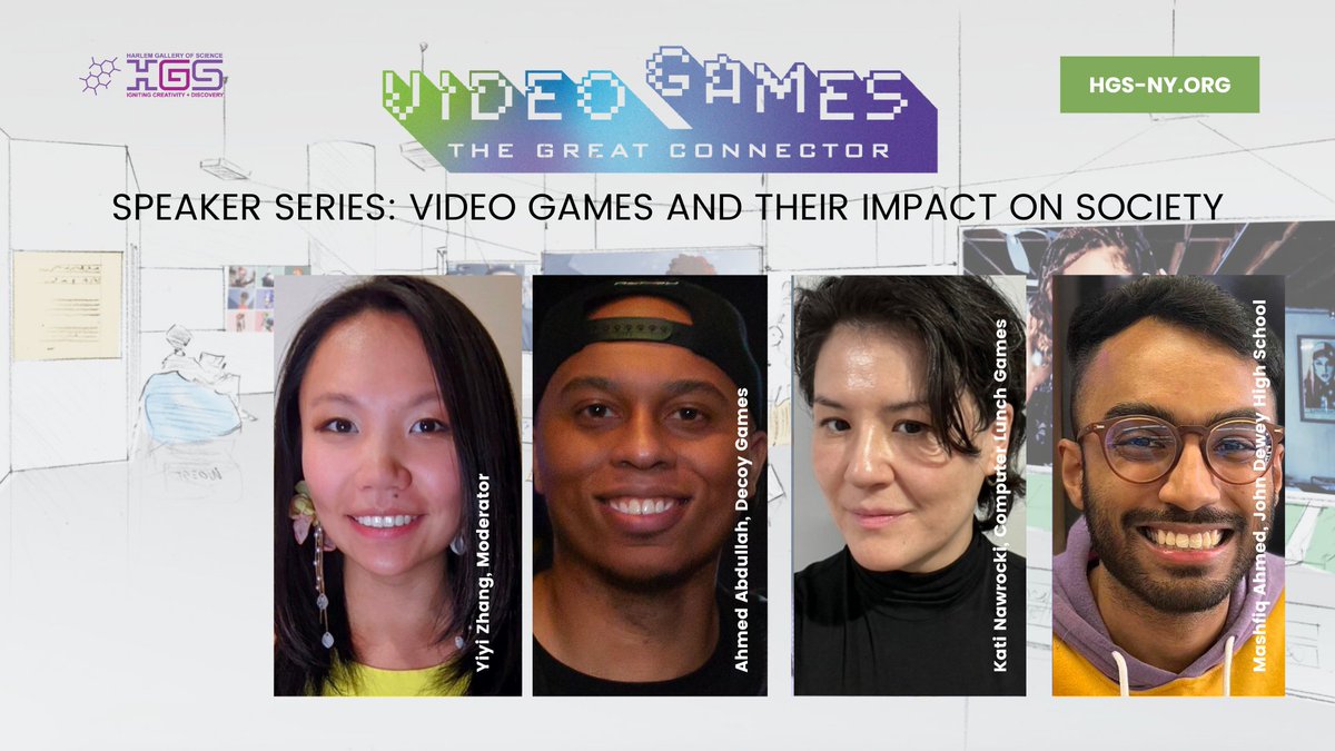 This Weds, come to our panel on #DEI IN GAMES at 5:30 <a href="/HGS_NY/">Harlem Gallery of Science</a> ! Ahmed, Kati, and Mashfiq discuss issues of diversity equity and inclusion in today's industry, addressing an audience of younger people looking to enter the industry

#gamesindustry #NYmakesgames #gamedev
