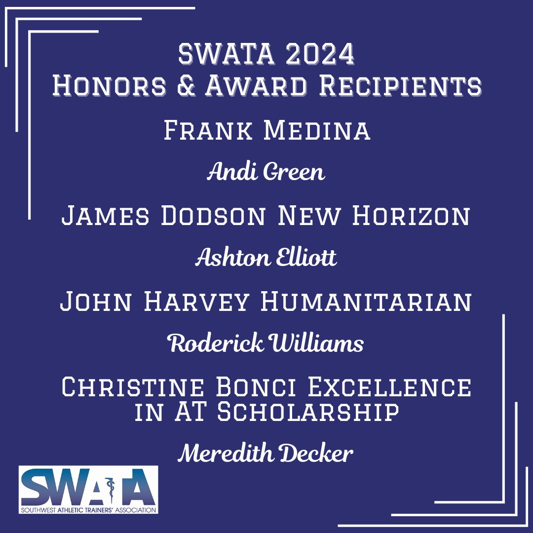 SWATA (@swatad6) on Twitter photo Starting the day off w/#greAT news! Please join us as we celebrate our SWATA 2024 Honors & Awards Recipients!! Congratulations!! 🎉📷 🎉#NATM2024 <a href="/NATA1950/">NATA</a> <a href="/ArkAthTrainers/">Arkansas ATs</a> Starting the day off w/#greAT news! Please join us as we celebrate our SWATA 2024 Honors & Awards Recipients!! Congratulations!! 🎉📷 🎉#NATM2024 <a href="/NATA1950/">NATA</a> <a href="/ArkAthTrainers/">Arkansas ATs</a>