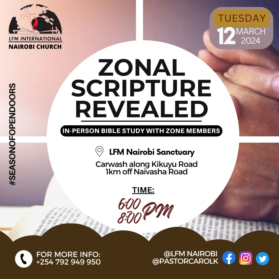 LfmNairobi's tweet photo. Job 22:21-22, ESV | “Agree with God, and be at peace; thereby good will come to you. Receive instruction from his mouth, and lay up his words in your heart.

Join us today as we agree with GOD, get instructions from His mouth and store His word in our hearts.

#ScriptureRevealed https://t.co/yGw6iJqVET