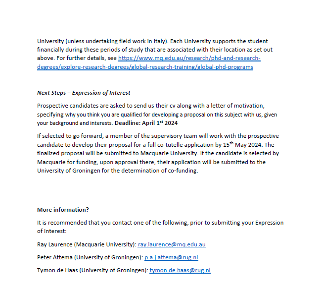 💼The Development of Roads and Transport Infrastructure in the Hinterland of Rome -
Funded 3yr PhD opportunity Macquarie (🇦🇺 2yrs) and Groningen (🇳🇱 1 yr). EOI deadline 1st April 2024. Please share (also DM me if you want the word doc I've screenshotted). @raylaurence1