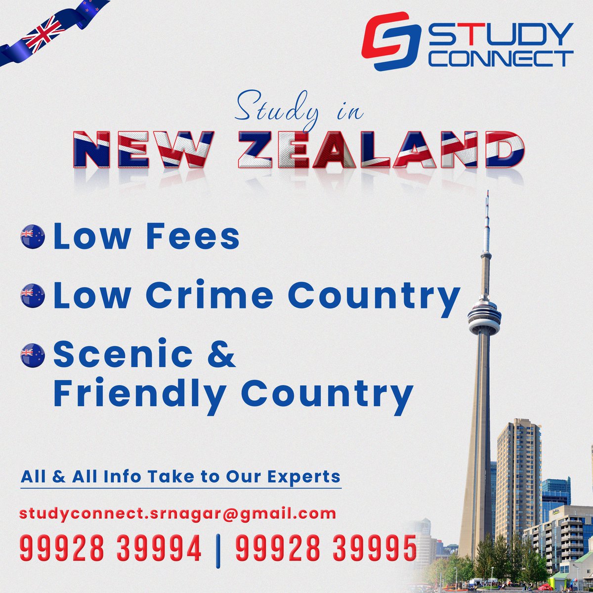 📞 Call us at 99928 39994 | 99928 39995 or visit our SR Nagar, Hyderabad office to kickstart your Kiwi journey! 🌟 Don't miss out on the chance to study in a country that offers both academic excellence and breathtaking landscapes. 🌿

#StudyInNewZealand #StudyConnect