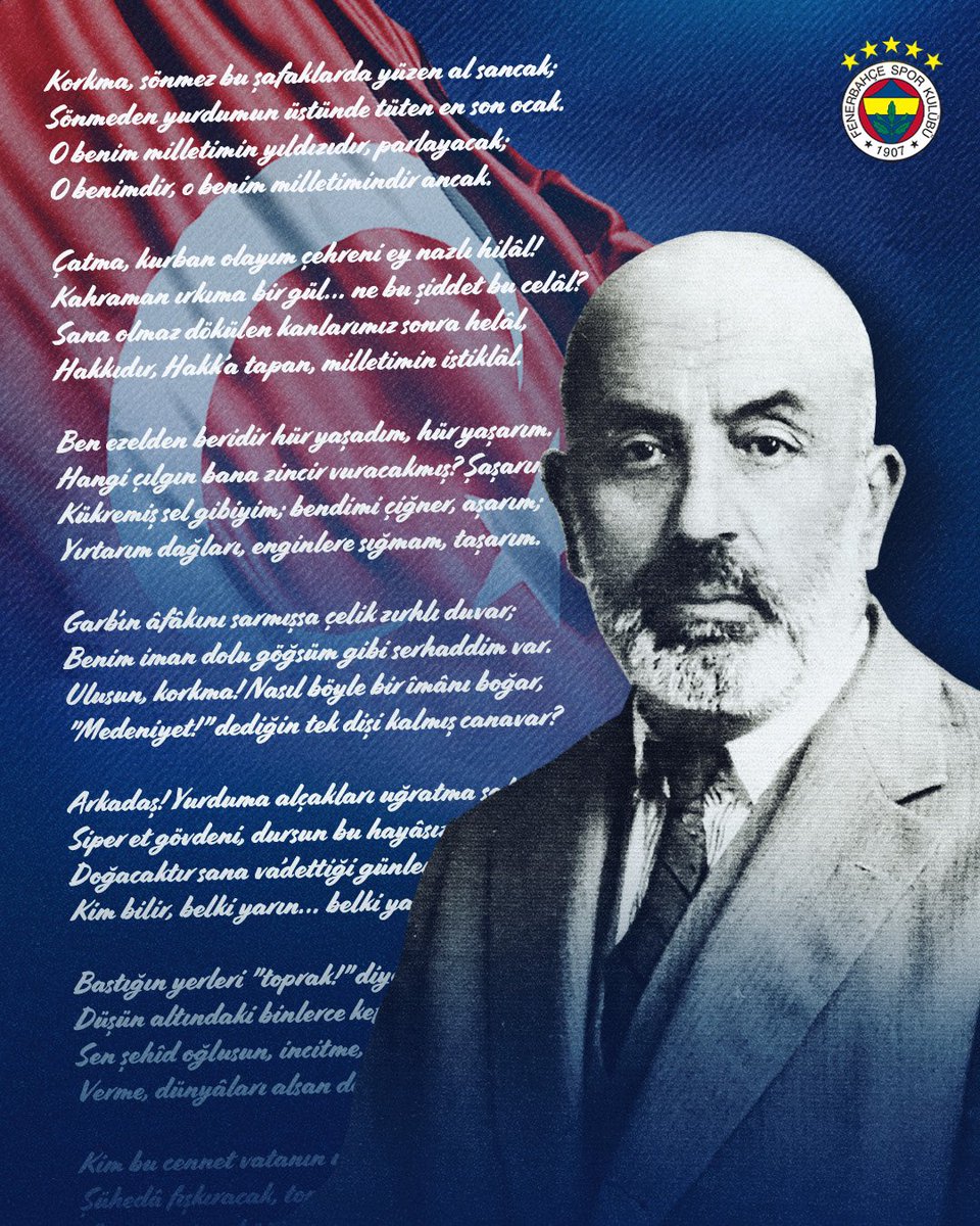 🇹🇷 İstiklal Marşımızın kabulünün 103. yılını kutluyor; Milli Şairimiz Mehmet Akif Ersoy’u, şehit ve gazilerimizi saygı ve minnetle anıyoruz.