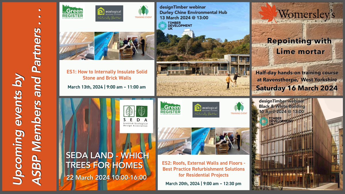 ASBP (@asbp_uk) on Twitter photo Check out some upcoming events from our Members and Partners asbp.org.uk/partner-member…
<a href="/greenregister/">The Green Register</a>, <a href="/ecologicalbuild/">Ecological Building Systems</a>, <a href="/TimberDevUK/">Timber Development UK</a>, <a href="/WomersleysLtd/">Womersley's</a>, @ScotEcoDesign, <a href="/ArchitypeUK/">Architype</a>, <a href="/ChrisMorganJGA/">Chris Morgan</a>, <a href="/johngilbertarch/">JohnGilbertArchitect</a>, <a href="/makarneil/">Neil Sutherland</a>, <a href="/MAKARhomes/">MAKAR</a> Check out some upcoming events from our Members and Partners asbp.org.uk/partner-member…
<a href="/greenregister/">The Green Register</a>, <a href="/ecologicalbuild/">Ecological Building Systems</a>, <a href="/TimberDevUK/">Timber Development UK</a>, <a href="/WomersleysLtd/">Womersley's</a>, @ScotEcoDesign, <a href="/ArchitypeUK/">Architype</a>, <a href="/ChrisMorganJGA/">Chris Morgan</a>, <a href="/johngilbertarch/">JohnGilbertArchitect</a>, <a href="/makarneil/">Neil Sutherland</a>, <a href="/MAKARhomes/">MAKAR</a>