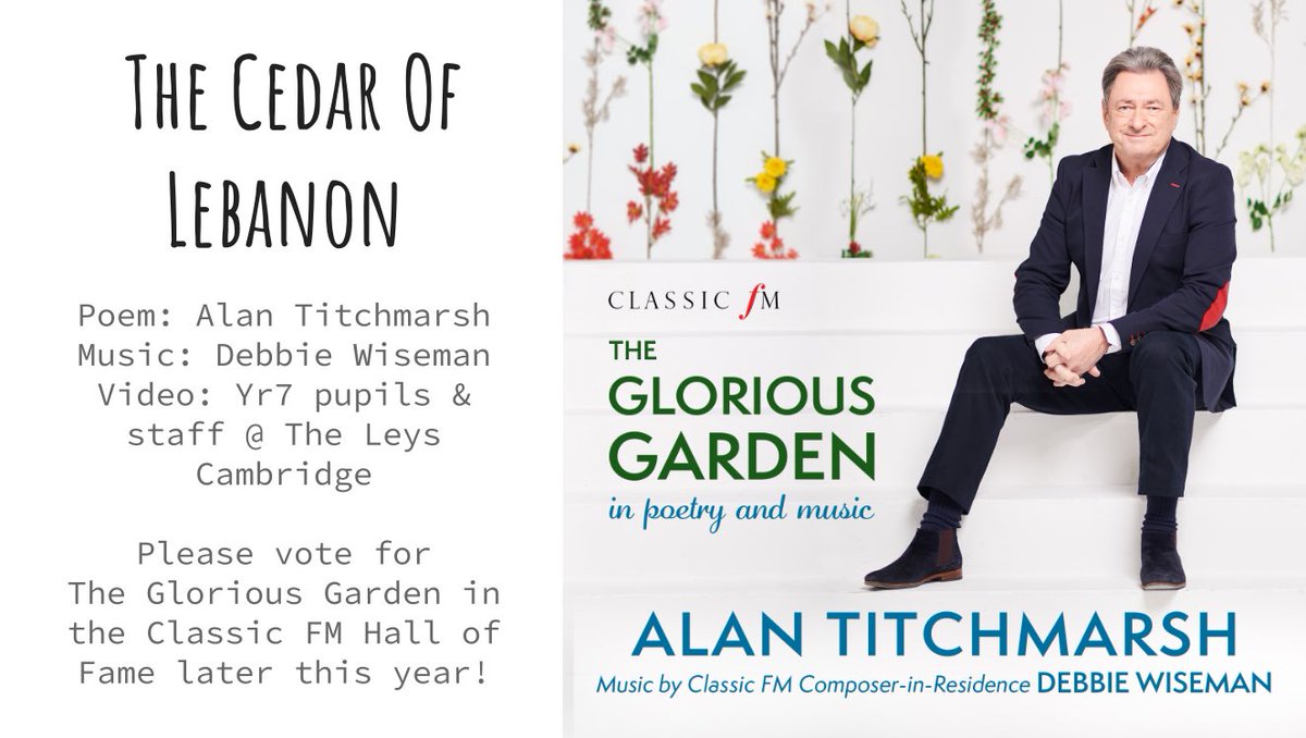 Yr 7 are learning the wonderful poem Cedar of Lebanon by Alan Titchmarsh this week for @ScienceWeekUK as they attempt to to grow their own “baby Cedric” from the seeds of local Cedars. Music by @wisemandebbie Please Vote for Alan and Debbie in the @ClassicFM Hall of Fame!