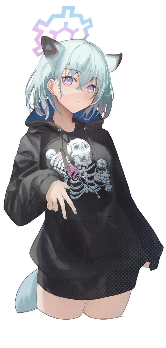 shigure (blue archive) 1girl solo halo hood hoodie animal ears white background  illustration images