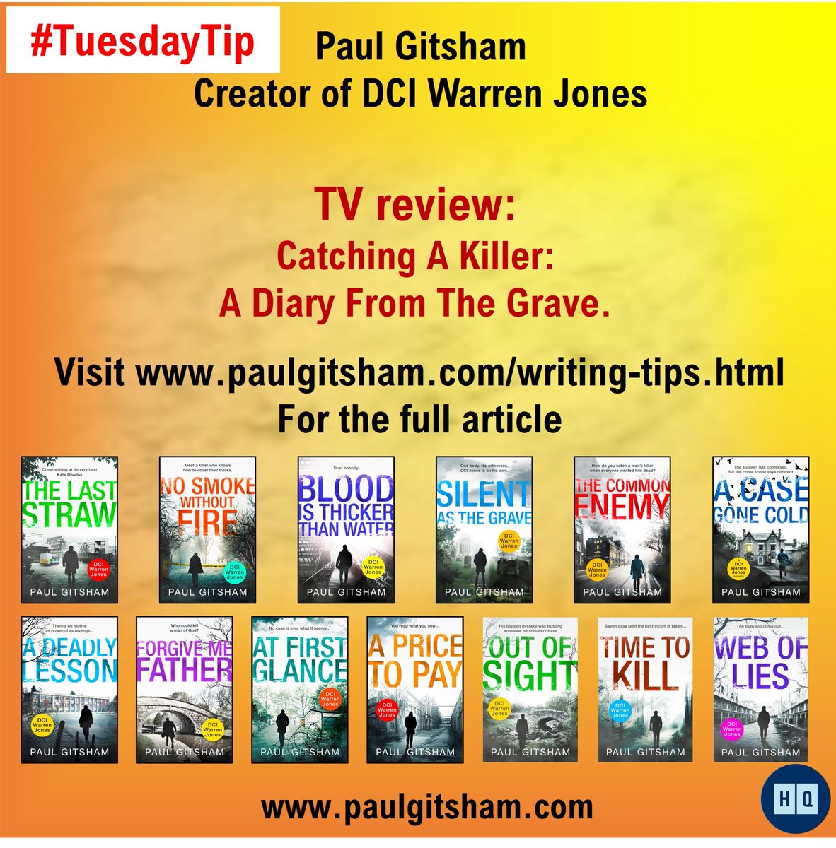 Welcome to this week's #TuesdayTip!
I'm no expert, but after 13 books I’ve learned some stuff.
'TV review: Catching A Killer: A Diary From The Grave.'
Follow the link paulgitsham.com/writing-tips/t…
R U a writer with a tip? DM me
#WritingTips
#RecommendedWatch
@Channel4
@CrimeReaders