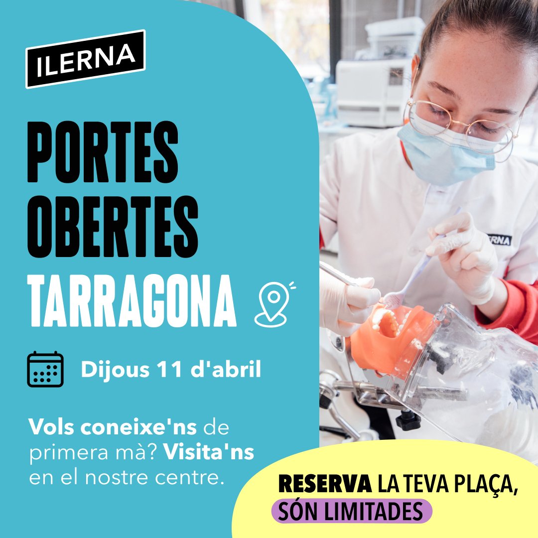 Vine a la Jornada de Portes Obertes d'ILERNA Tarragona, centre de Formació Professional especialitzat en cicles formatius de sanitat.

Demana cita:
☎ 877 080 616
🌐 bit.ly/3PeV6P8

📍 C/ Joan Serra i Vilaró, 7.

#LivingILERNA #FormacióProfessional