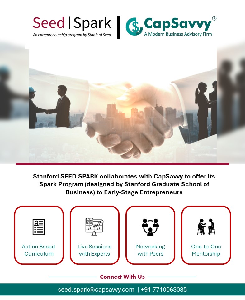 Announcing Collaboration with Stanford to Offer Seed Spark Program for Entrepreneurs

We are excited to announce a new collaboration with Stanford University to bring the renowned Seed Spark Program to entrepreneurs. 

#Entrepreneur #startups #capsavvy #stanford