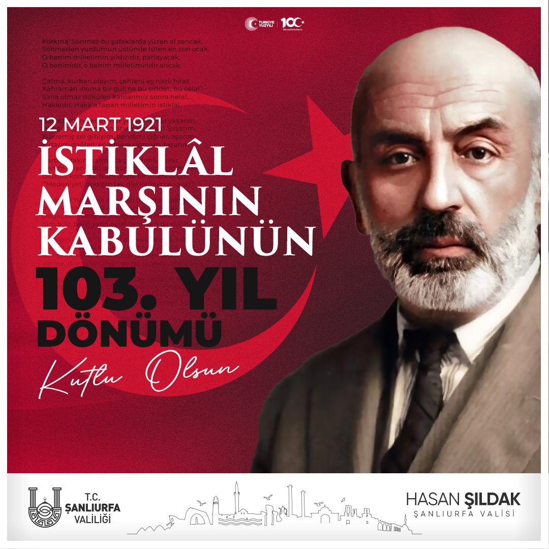 hasansildak's tweet photo. Milli Mücadelenin büyük eseri İstiklal Marşı’mızın kabulünün yıl dönümünde bu eşsiz eseri Türk Milletine armağan eden Vatan Şairi Mehmet Akif Ersoy’u rahmet ve şükranla anıyorum🇹🇷

#İstiklalMarşı
#MehmetAkifErsoy https://t.co/nLIDBM3VpP