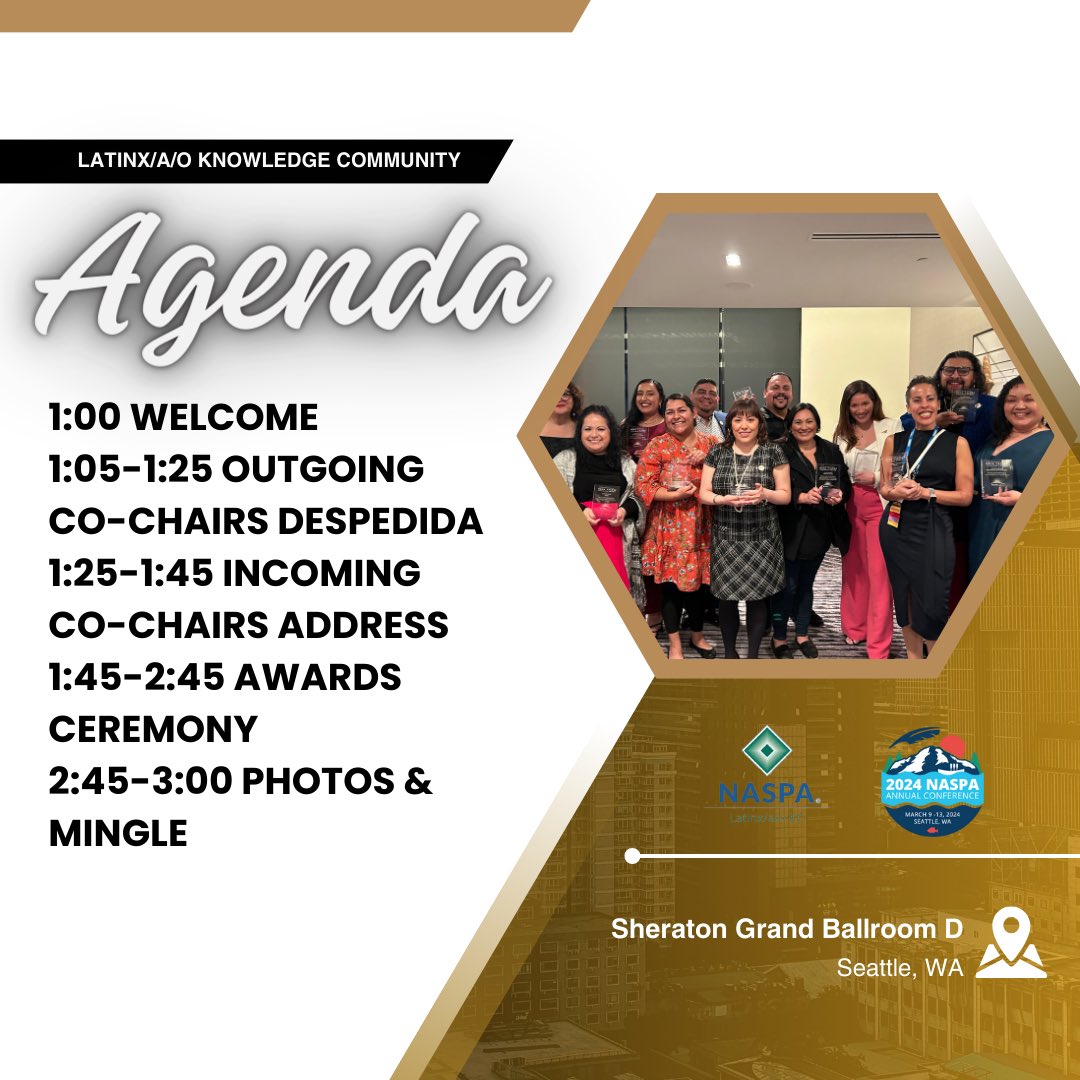 tweetinglavoz's tweet photo. We’re excited to welcome the 2024-2026 LKC Board and celebrate our LKC Mena Valdez Award recipients and all of their contributions on their campuses and our profession.

¡Hasta mañana! 🌦️ #NASPA24 #naspaLKC #Awards #BusinessMeeting https://t.co/c97o9TbP66