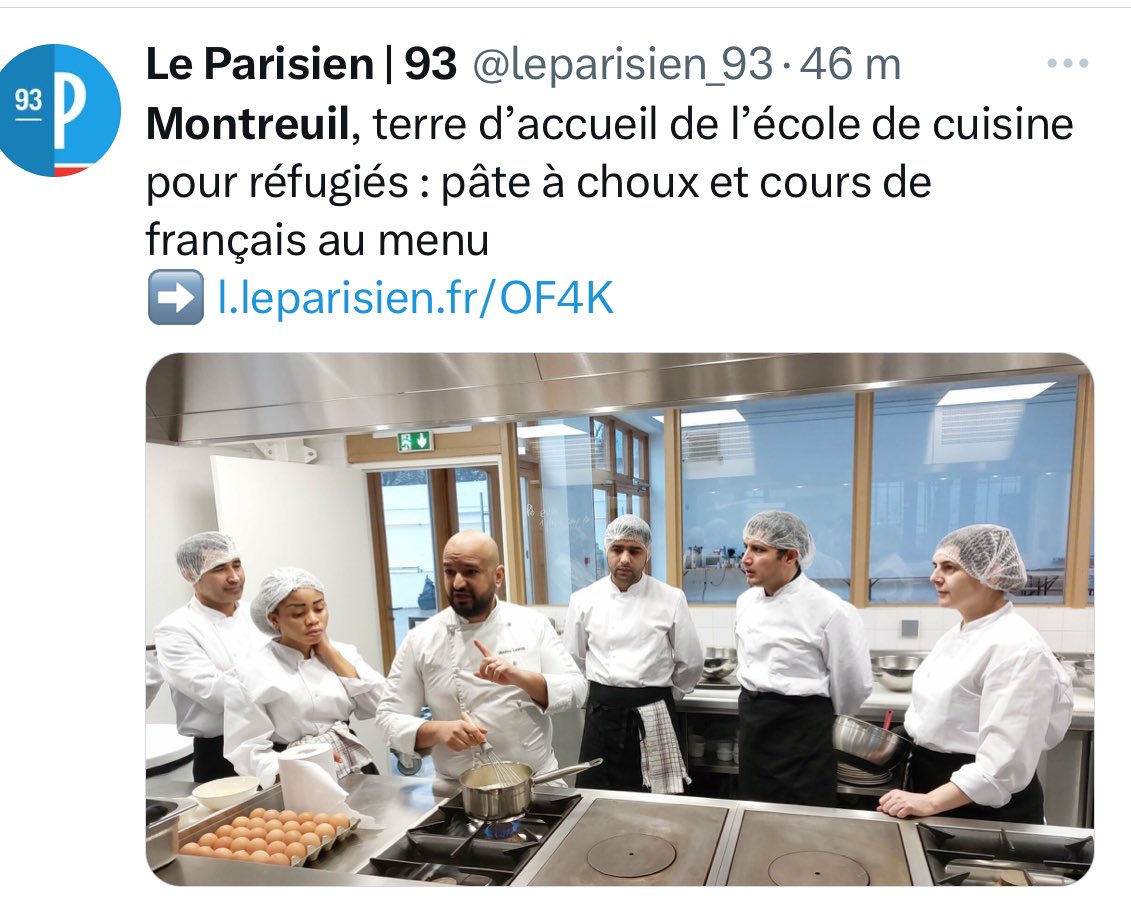 Merci @leparisien_93 pour cet article sur l’école des @cuistotsmig 🙏 #Montreuil, terre d’accueil de l’école de cuisine pour réfugiés : pâte à choux et cours de français au menu Devenir commis de cuisine ou serveur en quelques mois, tout en apprenant le français, c’est possible…