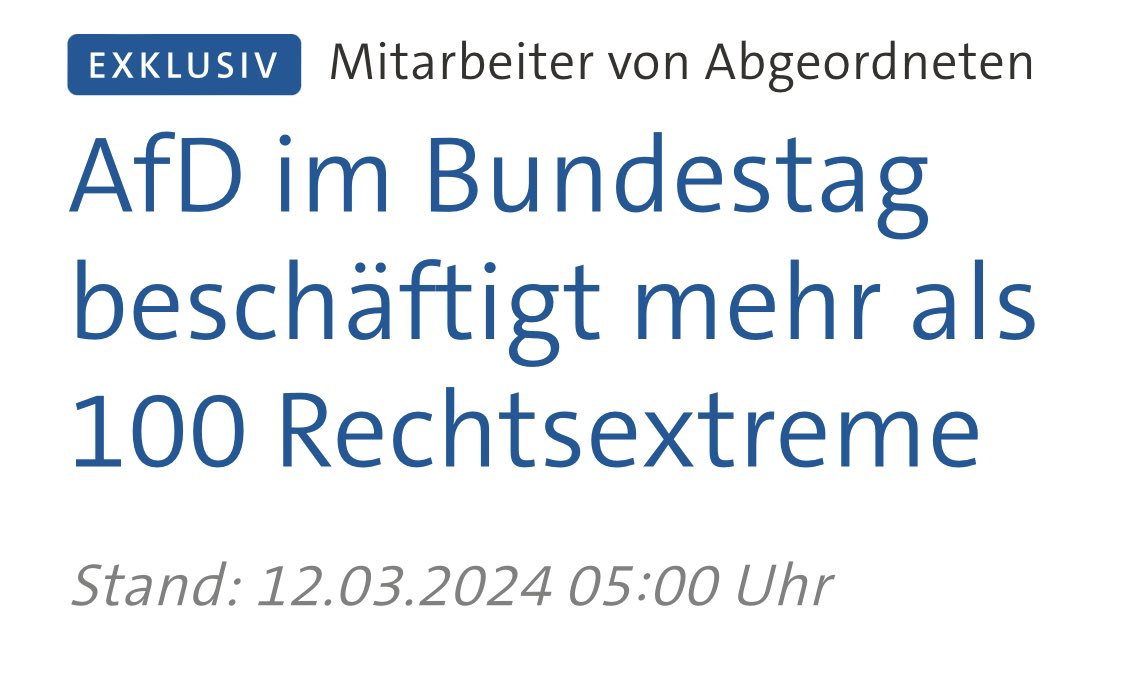 “Neonazis, Identitäre, Burschenschafter - die AfD im Bundestag beschäftigt mehr als 100 Mitarbeiter aus dem rechtsextremen Milieu.” Recherche von @BR24: tagesschau.de/investigativ/b…