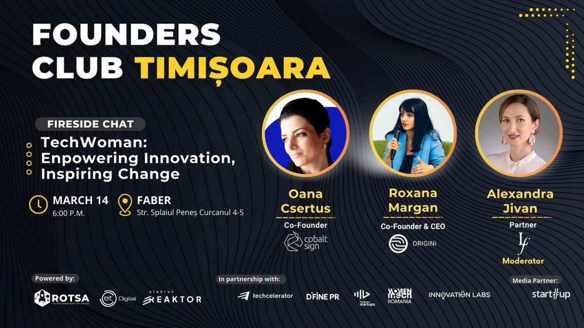 In this month dedicated to celebrating women, I am thrilled to be speaking alongside Roxana Margan, Co-founder and CEO of ORIGINi, and Alexandra Jivan, Partner at Legal For at a special session of Founders Club. 
#womenintech #founders #founderstories  

linkedin.com/events/techwom…