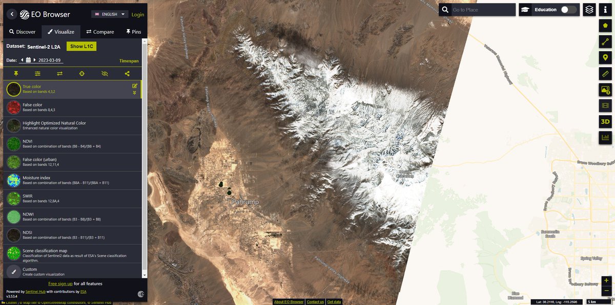 🛰️ view of the snowpack on the Spring Mountains. Hard to live up to last year's snowpack (2nd photo for comparison).

Images courtesy of <a href="/ESA_EO/">ESA Earth Observation</a>. #nvwx