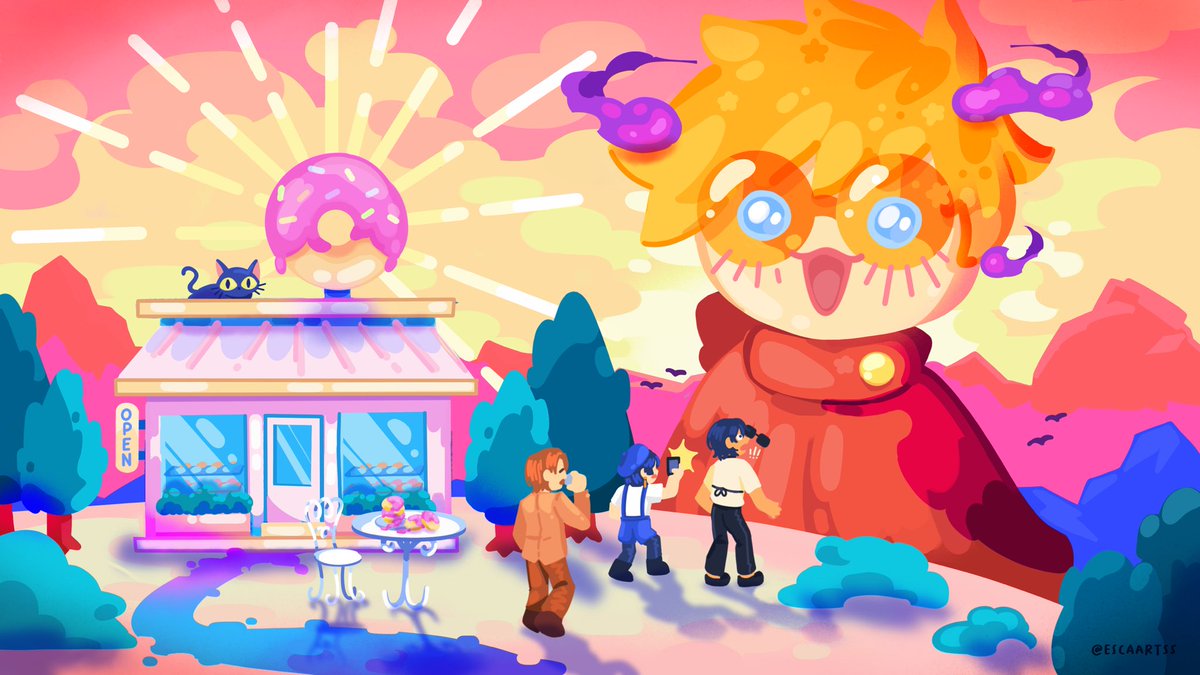 did some pieces for <a href="/makersdozenzine/">Maker's Dozen: A Vash Fanzine 🍩 Available Now!!</a> 🍩❤️ its a Gigantamax Teru Vashhh!! RUN!!! 

#TRIGUNSTAMPEDE