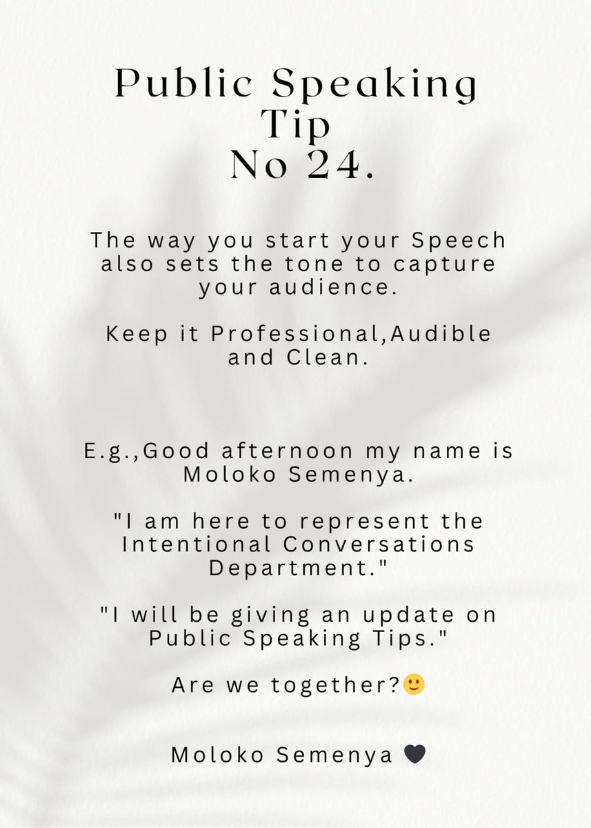 Public Speaking Tip No 24.🖤

#pulane #liesl #OldMutual #Lerato #Cassper #Ratile #Nunurai #MKparty #EFFandMK