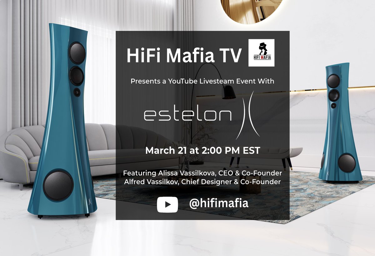 Our next HiFi Mafia livestream will be held with Estelon on Thurs, Mar. 21, 2024 at 2 PM EST. Find out what's new with the co. The stream will be viewable on The Listening Chair’s YT channel (@thelisteningchair_), FB Grp (lnkd.in/efqSz2gM), and IG page (@howardkneller).