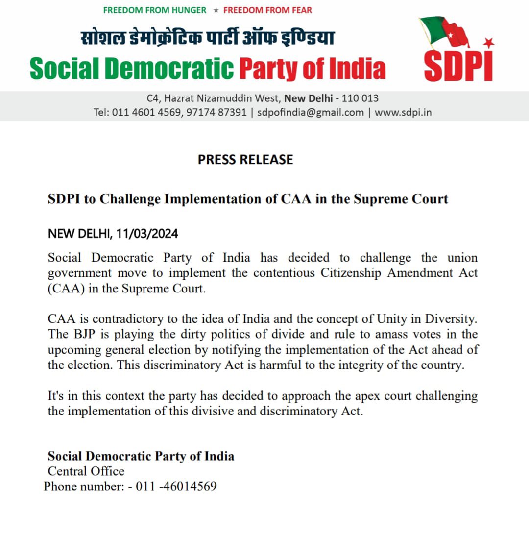BelagaviSDPI's tweet photo. The idea contradictory to the concept of Unity in Diversity can’t be accepted.
#BJP is trying to achieve the agenda of RSS by implementing #CAARules, which ultimately targets Muslim Community as a Second_Class_Citizen.
#WithdrawCAAImmediately
#IndiaAgainstCAA
#RejectCAA https://t.co/0e8YOpG7u2
