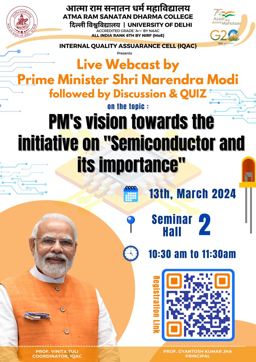 PM's vision towards the Initiative on 'Semiconductor and its Importance' #livewebcast followed by Discussion & Quiz @arsdcollegedu @UnivofDelhi @EduMinOfIndia @PMOIndia