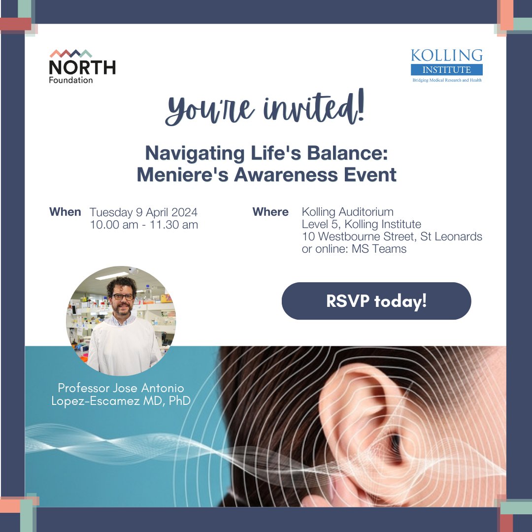 Join us at our Menieres disease awareness event and hear from world leading MD expert Professor Jose Antonio Lopez-Escamez and his team from the MD Neuroscience Laboratory on Tuesday 9 April at the #KollingINST or online. Register to attend here: bit.ly/3TqCGxi