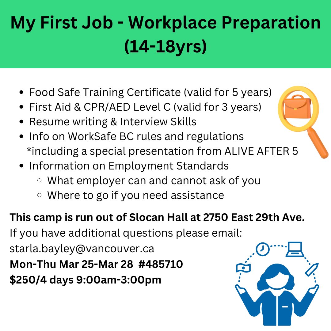 Spring break just got productive!🌟Join our 'My First Job - Workplace Preparation' program and set yourself up for success this break! Perfect for ages 14-18 looking to gain valuable skills for the future. Let's turn this break into a stepping stone towards your dream career!💼