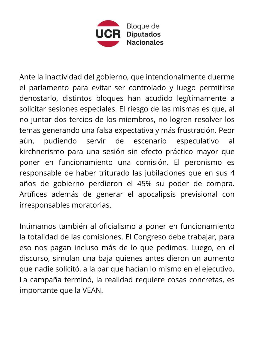 diputadosucr's tweet photo. ✍️Comunicado del Bloque de Diputados Nacionales de la UCR sobre la movilidad jubilatoria. https://t.co/F8zXjJMGa5