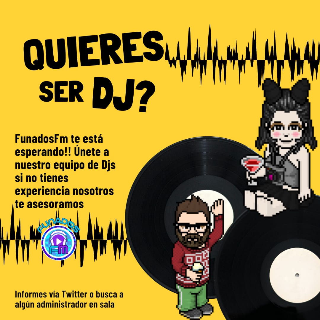 FunadosFm te invita a qué seas parte de nosotros!! 
Si te gusta transmitir en vivo y poner música en sala, esta es tu oportunidad de pertenecer al grupo de Djs🎉 ¡No lo pienses dos veces y unete a esta familia!
NOTA: Si no sabes nosotros te enseñamos. 👌😁
FunadosFm.com