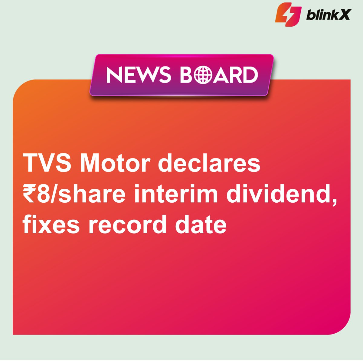 The dividend payment will made within  a period of 30 days from the declaration of interim dividend, as provided in the Companies Act, 2013, said TVS Motor Company.

#tvsmotorcompany #TVS #interimdividend #dividend #company #stocks #markets #stockmarket #investor #investments…