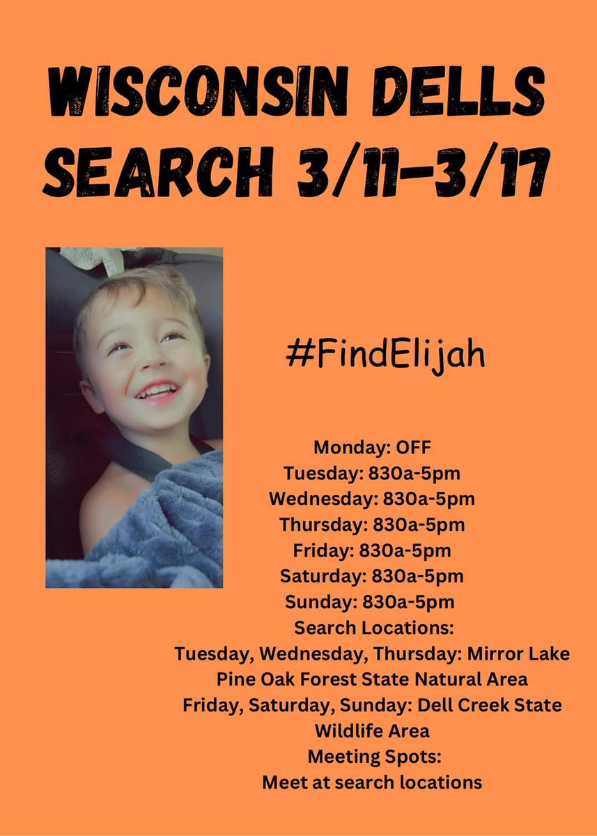 CrimeNJusticeYT's tweet photo. New search efforts organized this week by the family of #ElijahVue and the community.
#FindElijah #Missing #MissingWisconsin https://t.co/L1o9aDZGVO