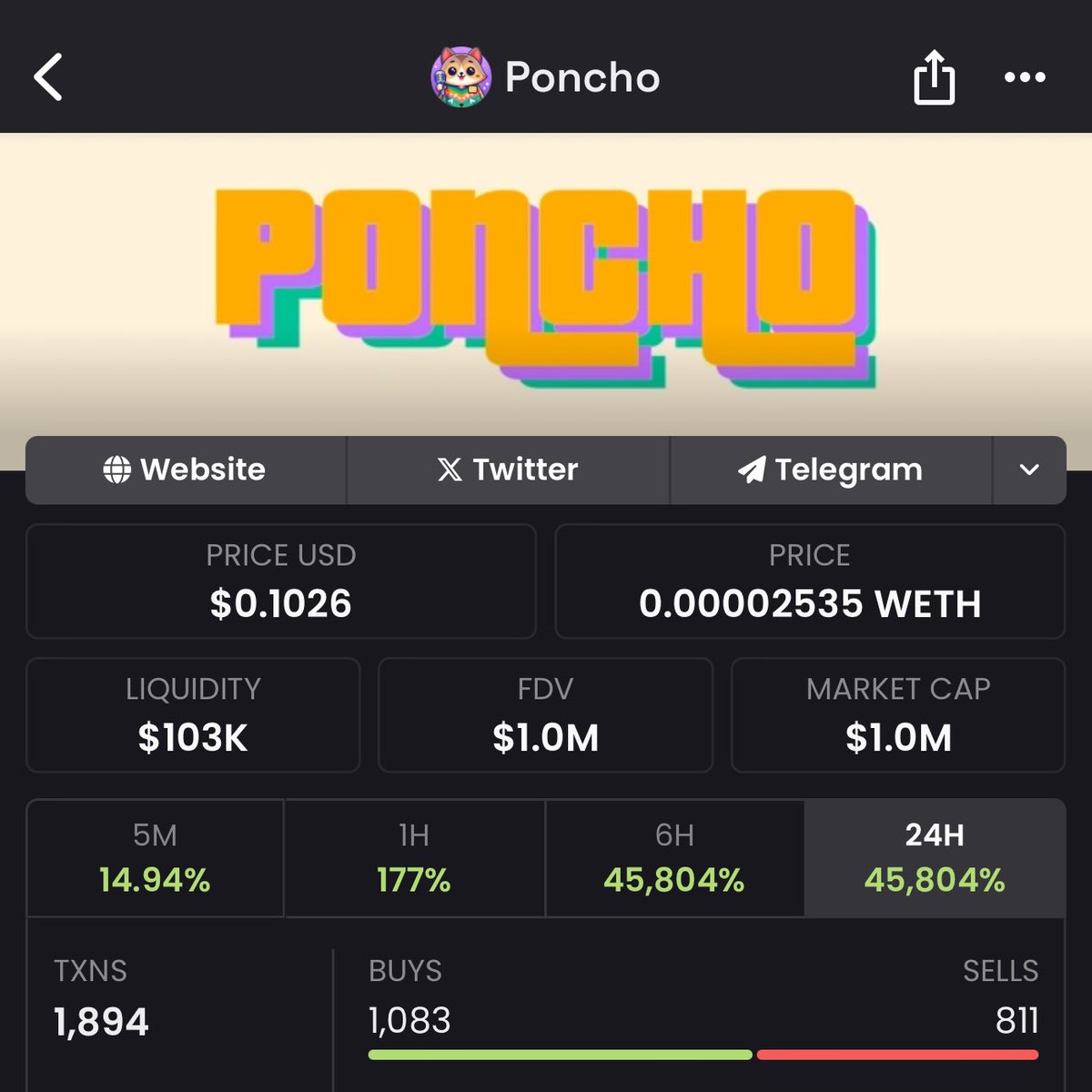 WHY aren’t you in $PONCHO yet?  😼

- Super based devs (All 5 are active)
- Tightknit community
- CUTE CAT 🥹

TG: t.me/ponchoBASE

Chart: dexscreener.com/base/0x6FD3467…